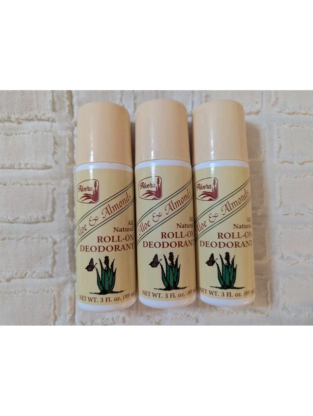 Lot Of 3 Alvera Aloe & Almonds All Natural Roll On Deodorant 3oz ea